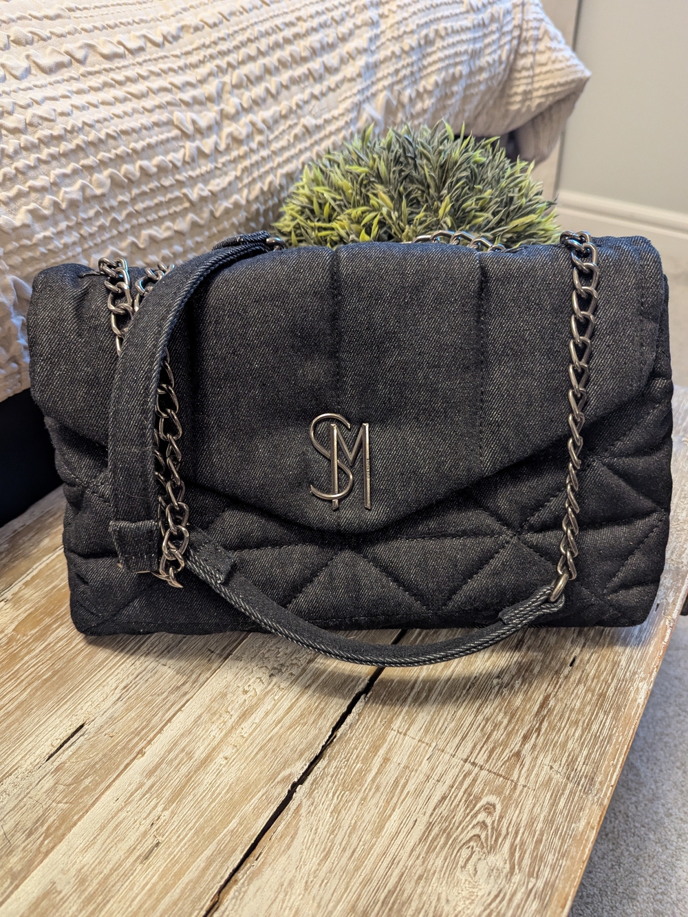 STEVE MADDEN Quilted Denim Shoulder Bag